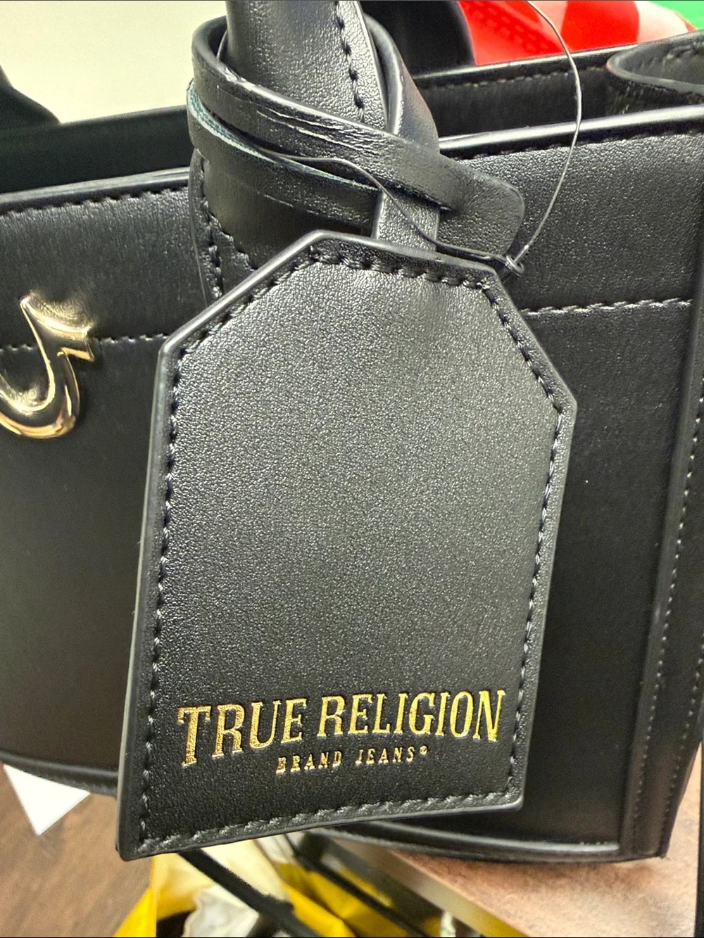 True Religion Black Leather Satchel with Gold Hardware